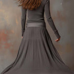 Vintage Ribbed Knit Maxi Dress In Charcoal Gray