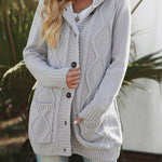 Hooded Fleece Lined Sweater Cardigan Button Down Front Winter Coat