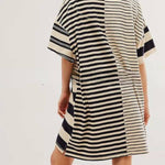 Mid-length Sleeve Lapel Contrast Striped Loose Casual Dress