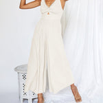 Nadorine Women's Casual Sleeveless Hollows High Waist Bodysuit Spaghetti Strap Loose Jumpsuit Overalls