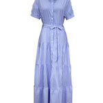Loose Short Sleeves Striped Lapel Maxi Dresses