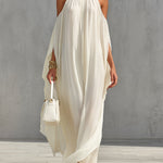 Women's Ivory Chiffon Dress With Halter Neck & Cold-Shoulder Detail, Timeless Luxe-Boho Style Dress