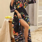 Bohemian College Floral Slit V Neck A Line Dresses