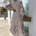 Romantic, Sensual and Elegant Crochet Lace Lantern Sleeve Party Midi Dress