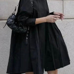 Long Sleeves Buttoned Pleated Solid Color Lapel Midi Dresses Shirt Dress