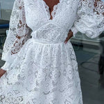 Sexy hollow water-soluble lace lace temperament commuter dress