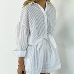 Long Sleeve Striped Shirt Shorts Two Piece Set Shirts Mini Shorts Suit