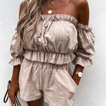 Summer Off Shoulder Tops Shorts Two-piece Set
