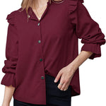 Women Corduroy Shirts Long Sleeve Button Down Shacket Jacket Ruffle Blouses Top S-XXL - Nadorine (Us Only)