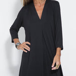 Nadorine Women's Casual Solid Color Long Sleeve V-neck Maxi Dress