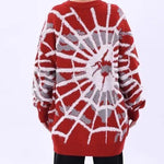 Oversized Spider Printed Knit Sweaters Casual Loose Round Neck Unisex Sweater