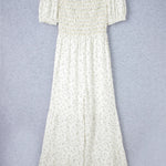 White Ditsy Floral Smocked Puff Sleeve High Waist Jumpsuit