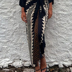 Astra Ethnic Print High Waist Ruched Wrap Maxi Skirt