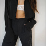 Nadorine Cropped Button Down Shirts Long Sleeve V Neck Solid Tops