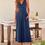 Nadorine Women's Casual Sleeveless Hollows High Waist Bodysuit Spaghetti Strap Loose Jumpsuit Overalls