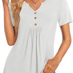 Nadorine Tunic Tops V Neck Loose Fit Short Sleeve Shirt (DE Only)
