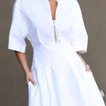 Half Sleeves Loose Solid Color Zipper Round-Neck Maxi Dresses