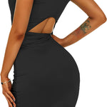 Women Sleeveless Bodycon Ruched Short Dress Side Drawstring Solid Casual Tank Shirt Mini Party Dresses - Nadorine (Us Only)