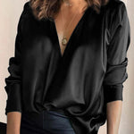 Nadorine Long Sleeve Solid Color V-Neck Top for Women Casual Work Office Loose Fit 2026 | Under $40