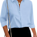 Nadorine Cotton Button Down Shirts Long Sleeve V Neck Tops