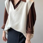 Soft Felt Loose Fit V Neck Sweater Vest