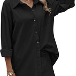 Women Two Piece Outfits Lounge Sets Cotton Long Sleeve Shirts and High Waisted Mini Shorts With Pockets - Nadorine (Us Only)