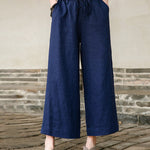Tether Linen Casual Cropped Pants Women's Cotton Linen Wide Leg Pants