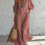 Elegant And Classic Striped Off-shoulder Maxi Dress