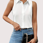 Nadorine Sleeveless Blouses Casual Button Down Flower Tank Tops