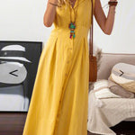 V Neck Lapel Button Down Maxi Dress Sleeveless Casual Beach Long A Line Shirt Sundress
