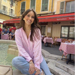 Nadorine Cotton Button Down Shirts Long Sleeve V Neck Tops