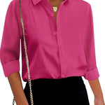 Nadorine Cotton Button Down Shirts Long Sleeve V Neck Tops