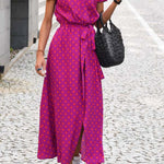 V-neck slit mid-length jumpsuit