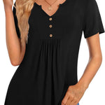 Nadorine Tunic Tops V Neck Loose Fit Short Sleeve Shirt (DE Only)