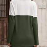 Nadorine Women Waffle Knit Shirts Long Sleeve Colorblock Tee