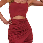 Hollow Out Spaghetti Backless Ruched Bodycon Dress - Nadorine (Us Only)