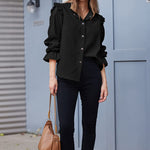 Women Corduroy Shirts Long Sleeve Button Down Shacket Jacket Ruffle Blouses Top S-XXL - Nadorine (Us Only)