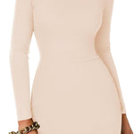Nadorine Bodycon Dress Elegant Turtleneck Long Sleeve Dress (DE Only)