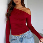Zeagoo Womens Long Sleeve Off The Shoulder Casual Crop Tops