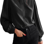 Women's Silk Button Down Shirts V Neck Long Sleeve Casual Work Office Blouse Top - Nadorine (Us Only)