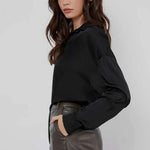Nadorine Women's Satin Blouse V-Neck Causal Satin Blouses (DE Only)