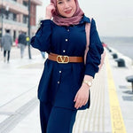 Women 2 Piece Outfits Sets Linen Button Down Long Sleeve Shirts and Wide Leg Pants Sets - Nadorine (Us Only)