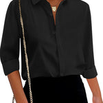 Nadorine Cotton Button Down Shirts Long Sleeve V Neck Tops