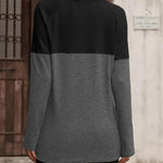 Nadorine Women Waffle Knit Shirts Long Sleeve Colorblock Tee