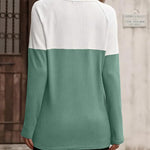 Nadorine Women Waffle Knit Shirts Long Sleeve Colorblock Tee