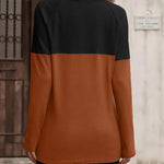 Nadorine Women Waffle Knit Shirts Long Sleeve Colorblock Tee