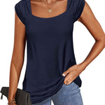 Nadorine Square Neck Casual Cap Sleeve Shirt