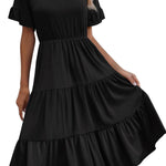 Nadorine Damen Elegant V-Ausschnitt Kleider A Linie Kurzarm Freizeitkleid (DE Only)