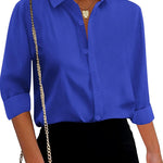 Nadorine Cotton Button Down Shirts Long Sleeve V Neck Tops