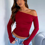 Zeagoo Womens Long Sleeve Off The Shoulder Casual Crop Tops